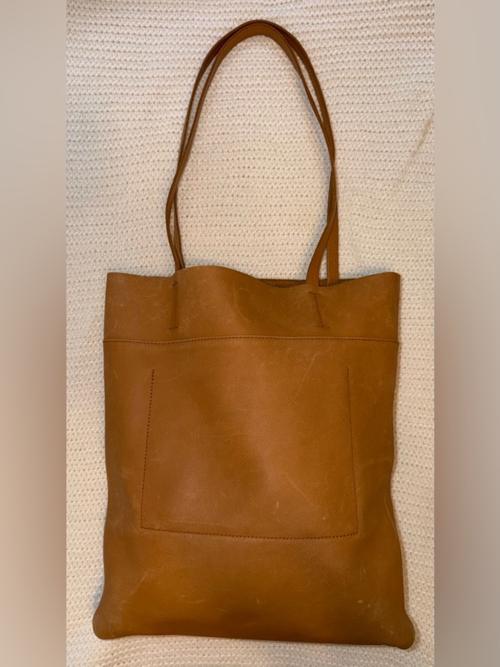 Madewell Tan Leather Tote Bag Minimalist Everyday Shoulder Bag Brown Shopper